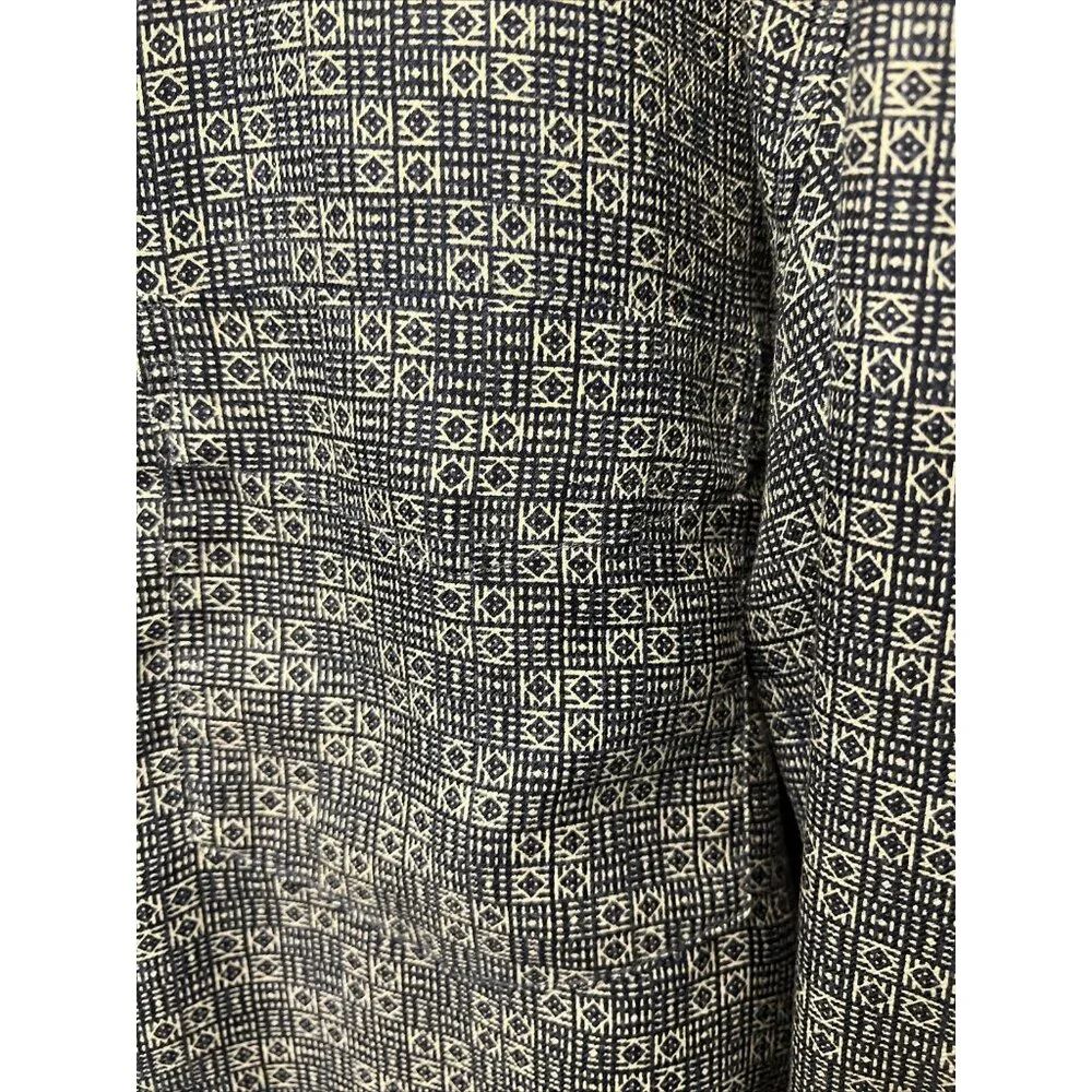 Robert Stock Mens Navy Blue And Tan Pattern Long Sleeve Button Shirt Size Large - Picture 2 of 9